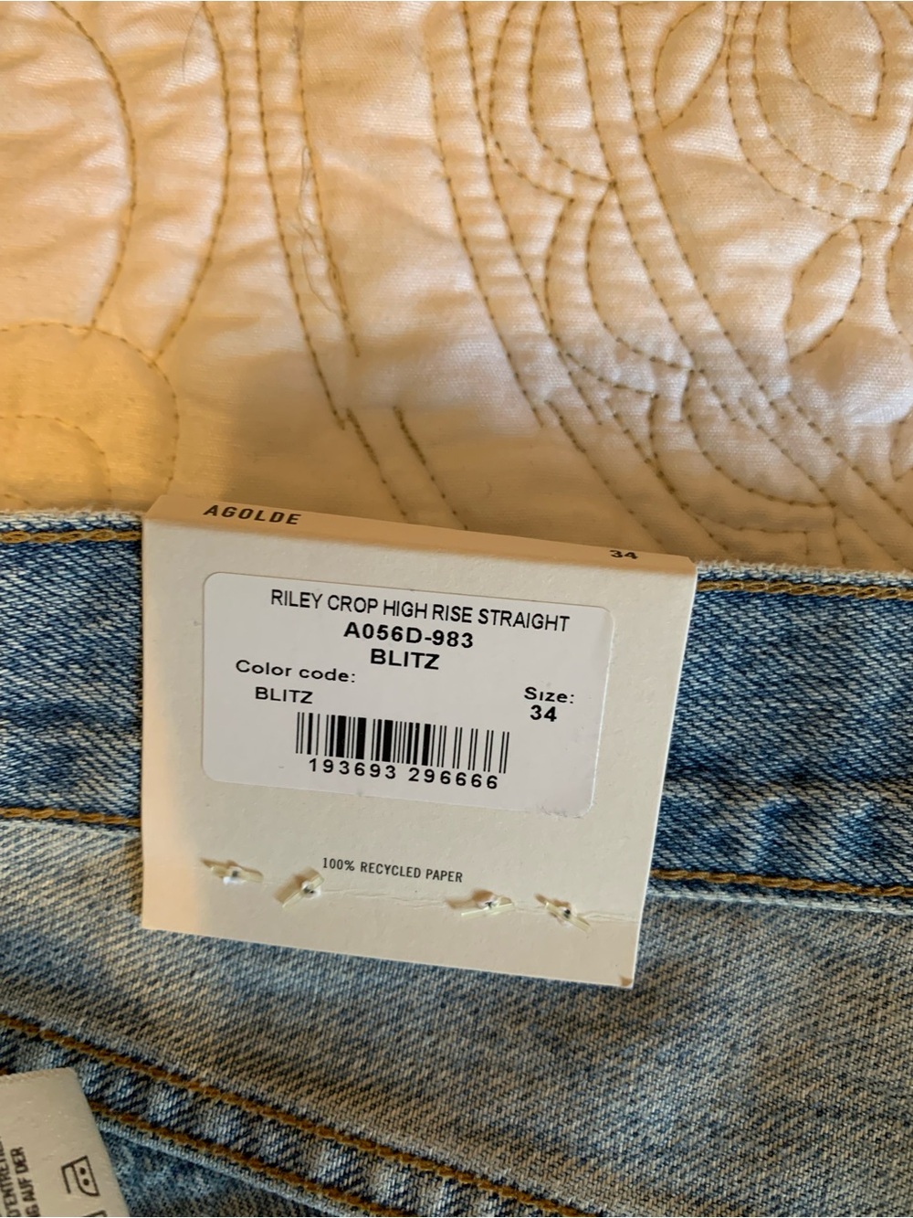 NWT - Agolde - Riley High Rise Crop Straight - Size 34 - Picture 7 of 9